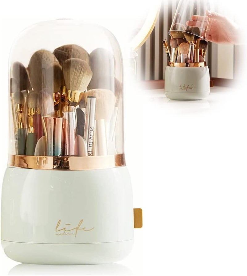 Whixant Dustproof Makeup Brush Organizer - 360° Rotating Makeup Brush Organizer with Lid - Rotating Cosmetic Holder for Cosmetic Brushes Lipsticks Eyeliner - Image 1