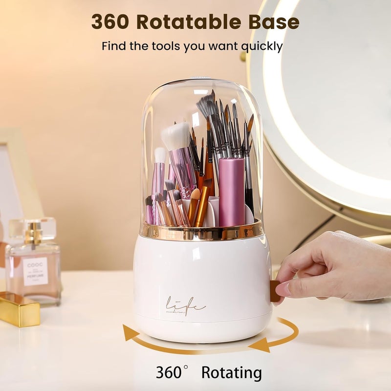 Whixant Dustproof Makeup Brush Organizer - 360° Rotating Makeup Brush Organizer with Lid - Rotating Cosmetic Holder for Cosmetic Brushes Lipsticks Eyeliner - Image 4