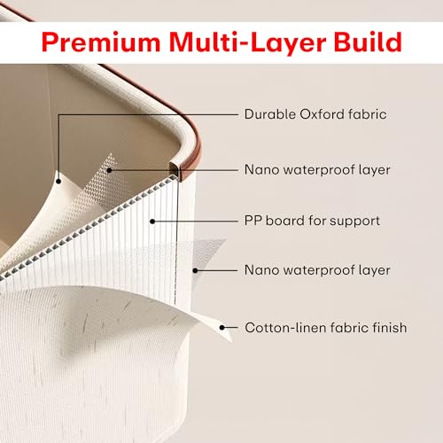Prime Pick Storage Box Foldable Jute Cotton Cloth Organizer with Lid and Reinforced Handles Washable Wardrobe Storage Bin for Clothes Almirah Drawer Beige XL Size Pack of 1 - Image 4