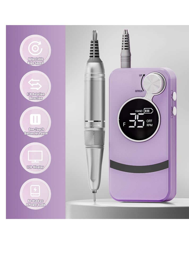SYOSI مثقاب أظافر كهربائي 35000 دورة في الدقيقة محمول ملف أظافر محترف آلة قابل لإعادة الشحن مجموعة 6 قطع لإزالة طلاء الجل لصالون المنزل - Image 3
