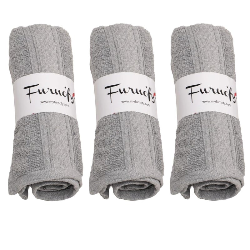 Furnofy 450 GSM Hand Towel Set of 3 Soft Absorbent Quick Dry Towel for Gym Home Kitchen Pool Travel 40x60 cm Grey - Image 1