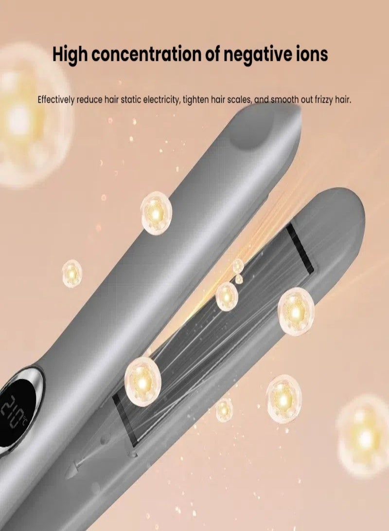 مكواة فرد وتجعيد الشعر 2 في 1 مع شاشة عرض LED، تسخين سريع خلال 10 ثوانٍ، ألواح سيراميك، 12 مستوى لضبط درجة الحرارة (من 150 درجة مئوية إلى 210 درجة مئوية) (رمادي) - Image 4