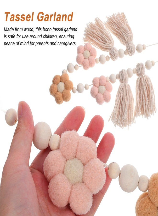 IMIKEYA Farmhouse Beads: Boho Tassel Garland with Wooden Beads Daisy Tassel Garland Nursery Pastel Wall Hanging Decor for Farmhouse Christmas Bedroom Birthday Baby Shower Party Decor - Image 4