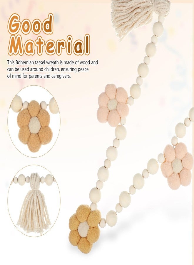 IMIKEYA Farmhouse Beads: Boho Tassel Garland with Wooden Beads Daisy Tassel Garland Nursery Pastel Wall Hanging Decor for Farmhouse Christmas Bedroom Birthday Baby Shower Party Decor - Image 3