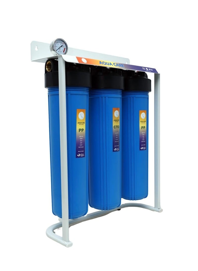 Aqua Big Blue Jumbo 3-Stage Whole House Water Filter System | PP + GAC + CTO | Pressure Gauge | Villa & Apartment | UAE - Image 2