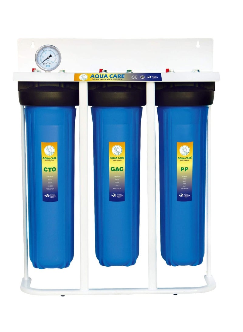 Aqua Big Blue Jumbo 3-Stage Whole House Water Filter System | PP + GAC + CTO | Pressure Gauge | Villa & Apartment | UAE - Image 1