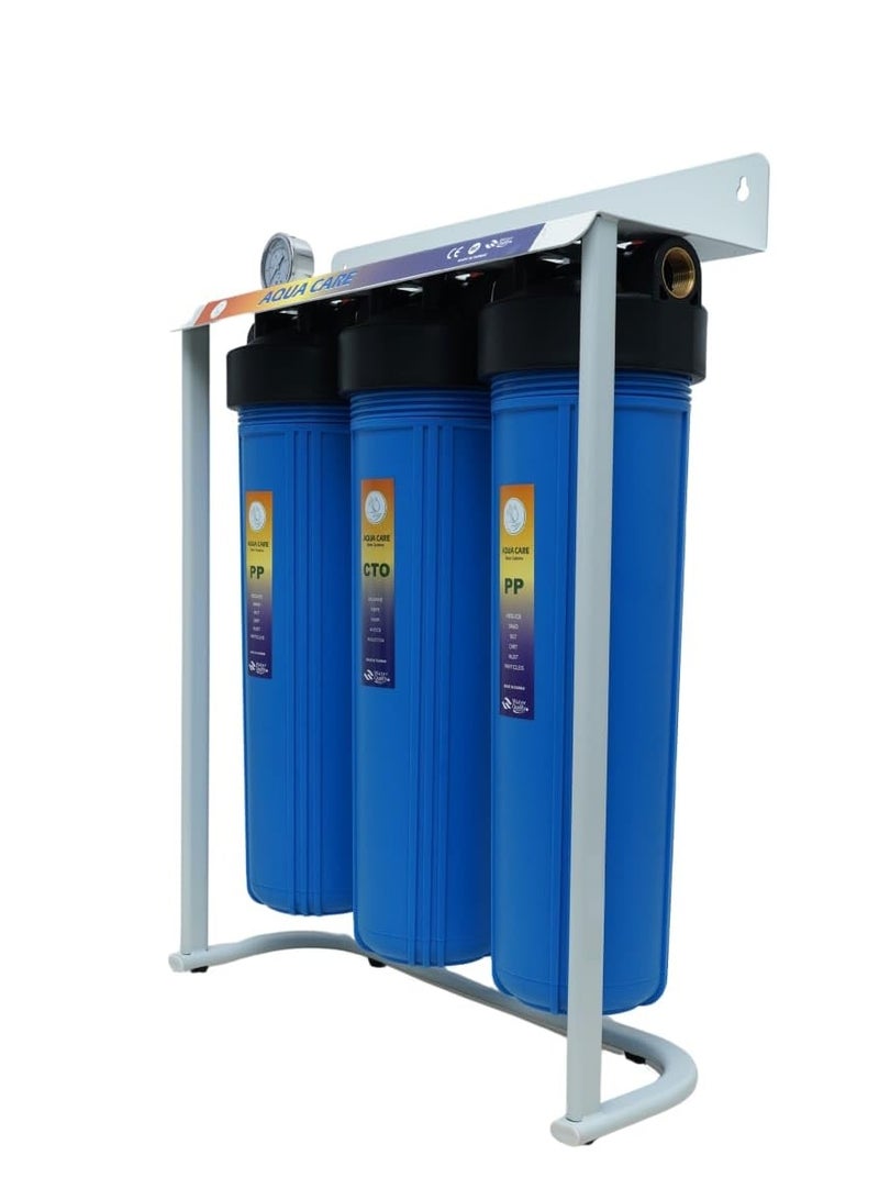 Aqua Big Blue Jumbo 3-Stage Whole House Water Filter System | PP + GAC + CTO | Pressure Gauge | Villa & Apartment | UAE - Image 3