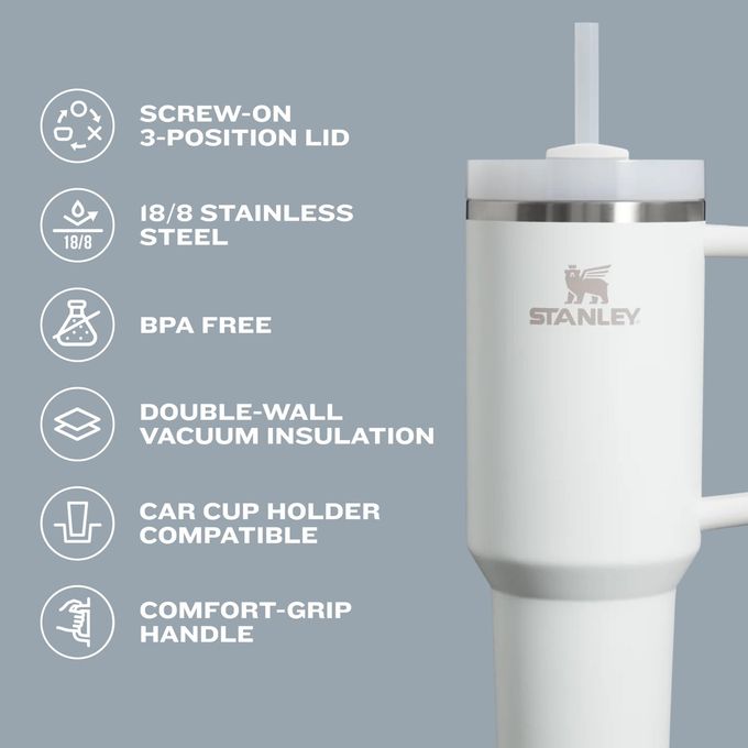 Stanley Quencher H2.0 Tumbler with Handle & Straw 40 oz | Twist On 3-Way Lid | Cupholder Compatible for Travel | Insulated Stainless Steel Cup | BPA-Free | Ash - Image 2