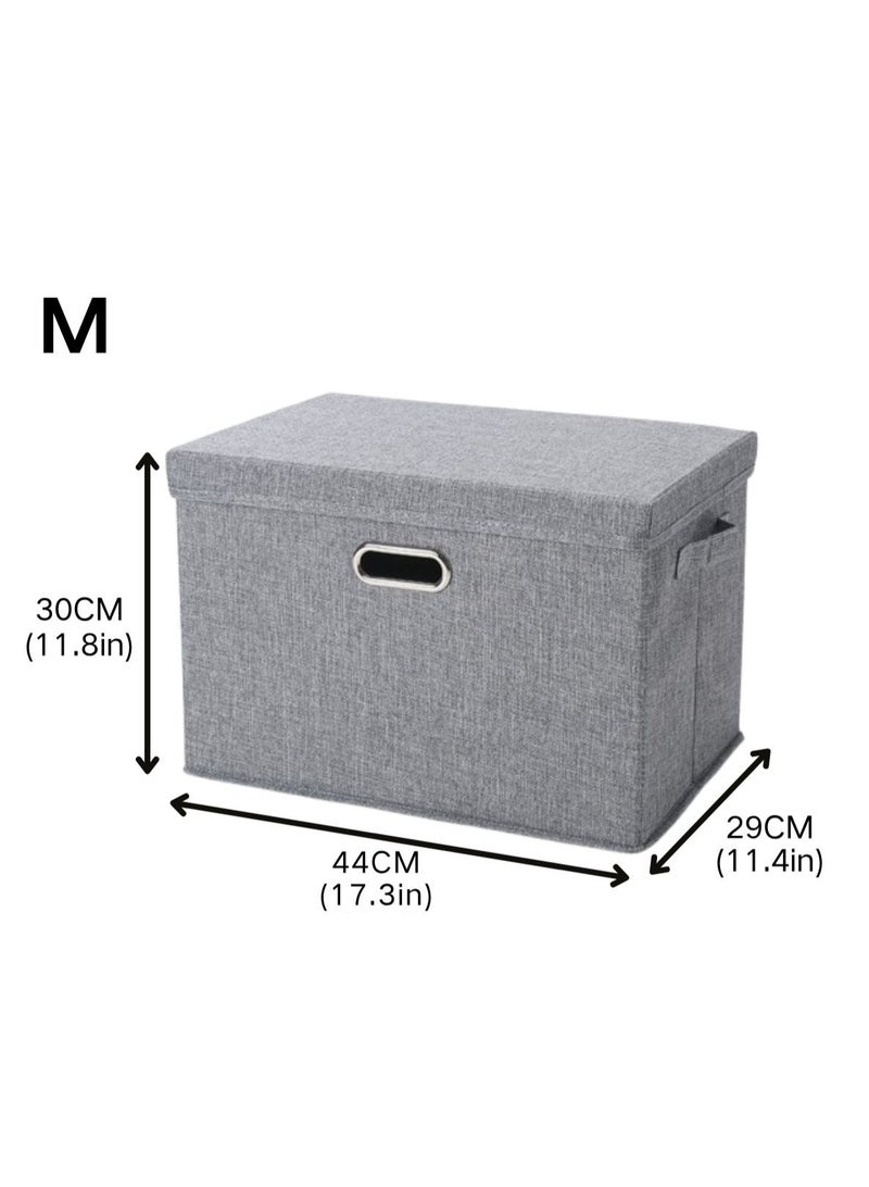 LOOPITYS Cotton Linen Folding Storage Boxes With Lids Decorate The Handle Storage Box With Lid Environmental Protection Durable Fabric Storage For Bedroom Living Room（grey，44*29*30cm） - Image 5