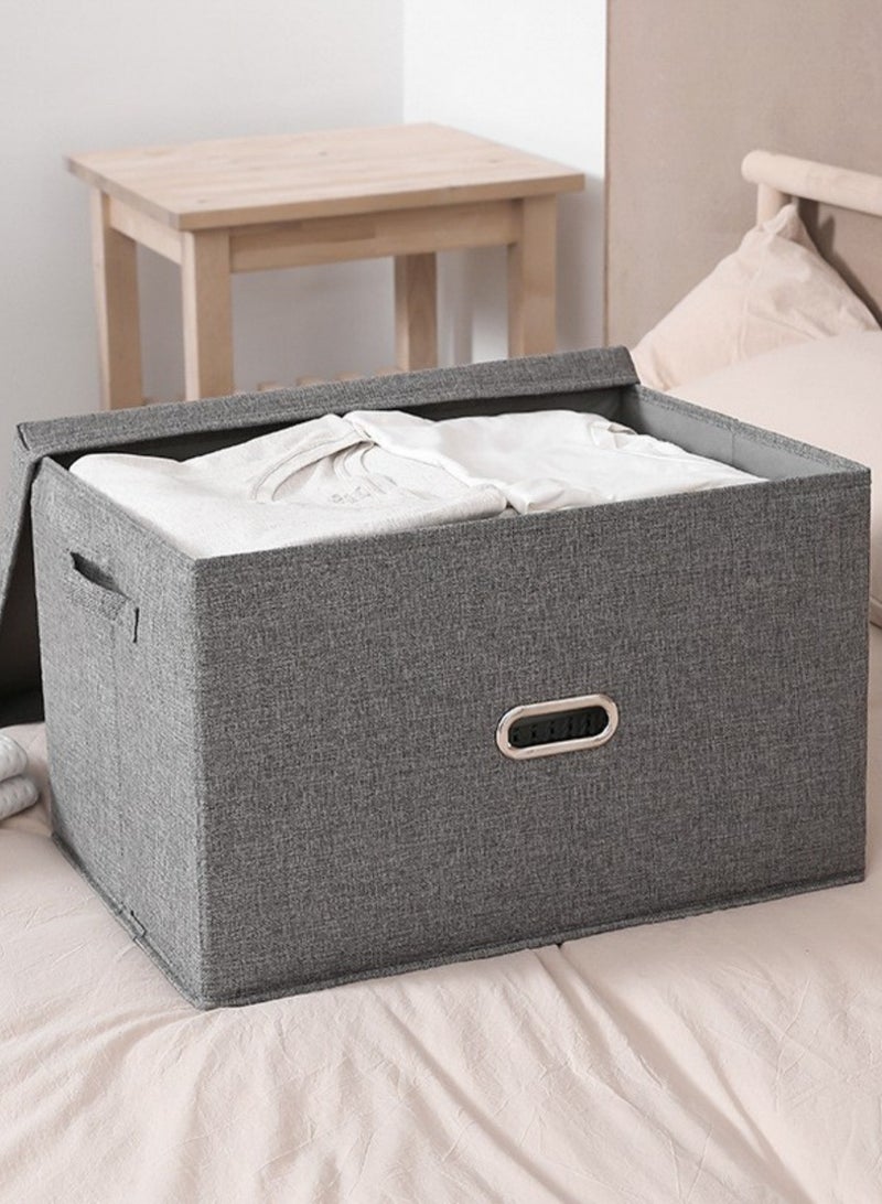 LOOPITYS Cotton Linen Folding Storage Boxes With Lids Decorate The Handle Storage Box With Lid Environmental Protection Durable Fabric Storage For Bedroom Living Room（grey，44*29*30cm） - Image 4