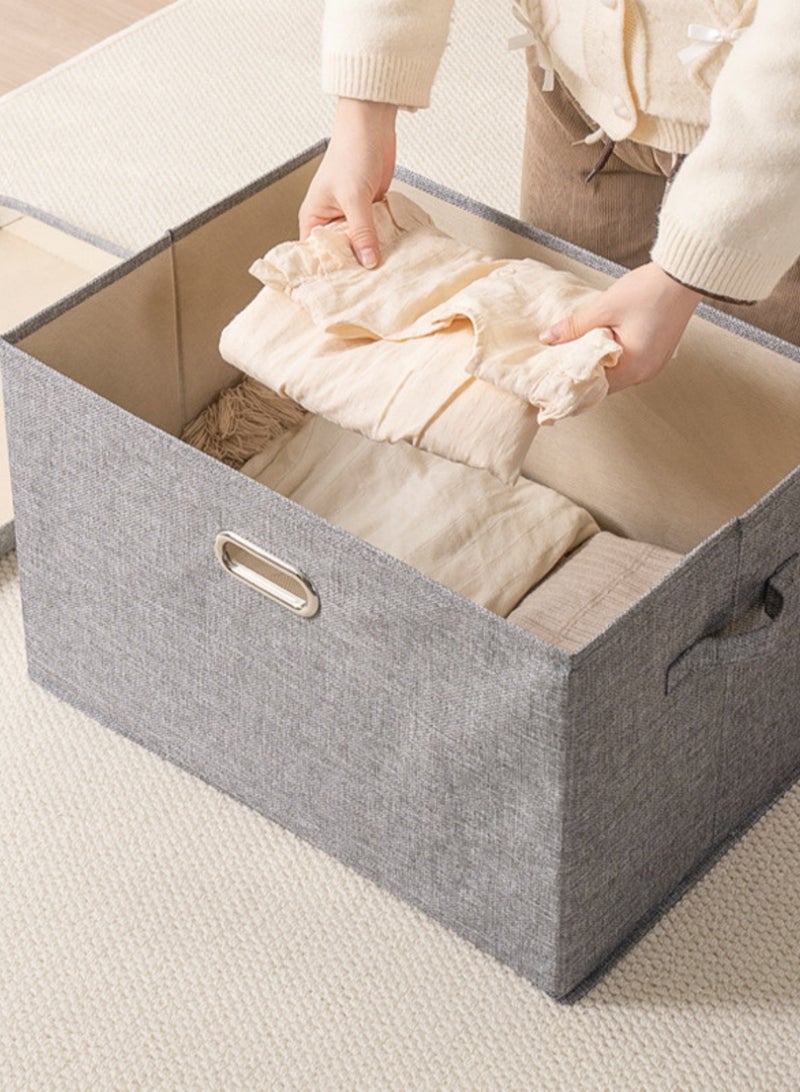 LOOPITYS Cotton Linen Folding Storage Boxes With Lids Decorate The Handle Storage Box With Lid Environmental Protection Durable Fabric Storage For Bedroom Living Room（grey，44*29*30cm） - Image 3