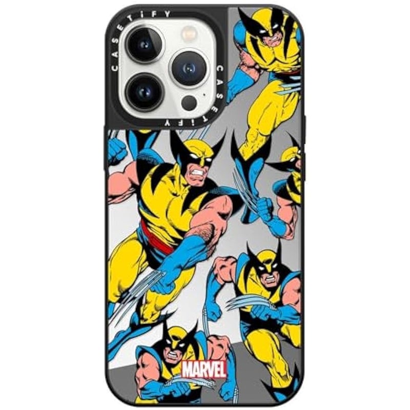 Casetify Mirror iPhone 13 Pro Case 【Deadpool & Wolverine Co-Lab / 4.9ft Drop Protection/Magsafe】 - Wolverine Pattern Case - Silver on Black - Image 1