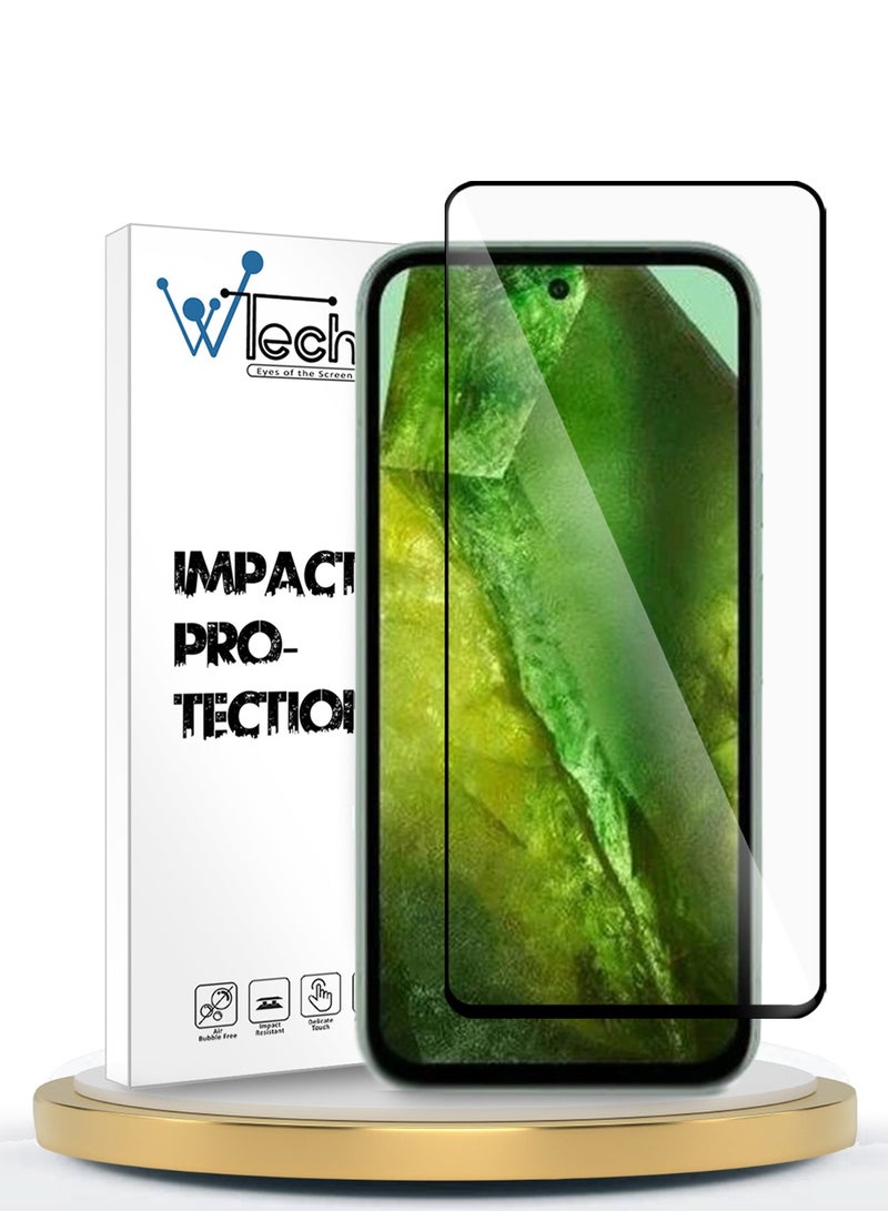 دبليو تيك واقي شاشة زجاجي مقسى بغطاء كامل من Google Pixel 8a 5G 2024 Premium E2E Full Glue (MSGECN) - شفاف / أسود - Image 1