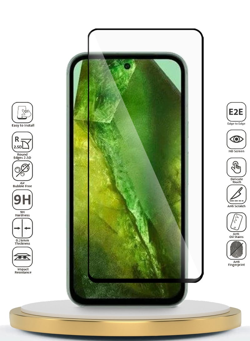 دبليو تيك واقي شاشة زجاجي مقسى بغطاء كامل من Google Pixel 8a 5G 2024 Premium E2E Full Glue (MSGECN) - شفاف / أسود - Image 2