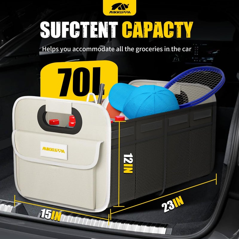 MIKKUPPA Car Trunk Organizer - 70L Collapsible Trunk Organizer for Groceries, Car Storage Organizers for SUV Auto Truck Van with Non Slip Bottom (White) - Image 2