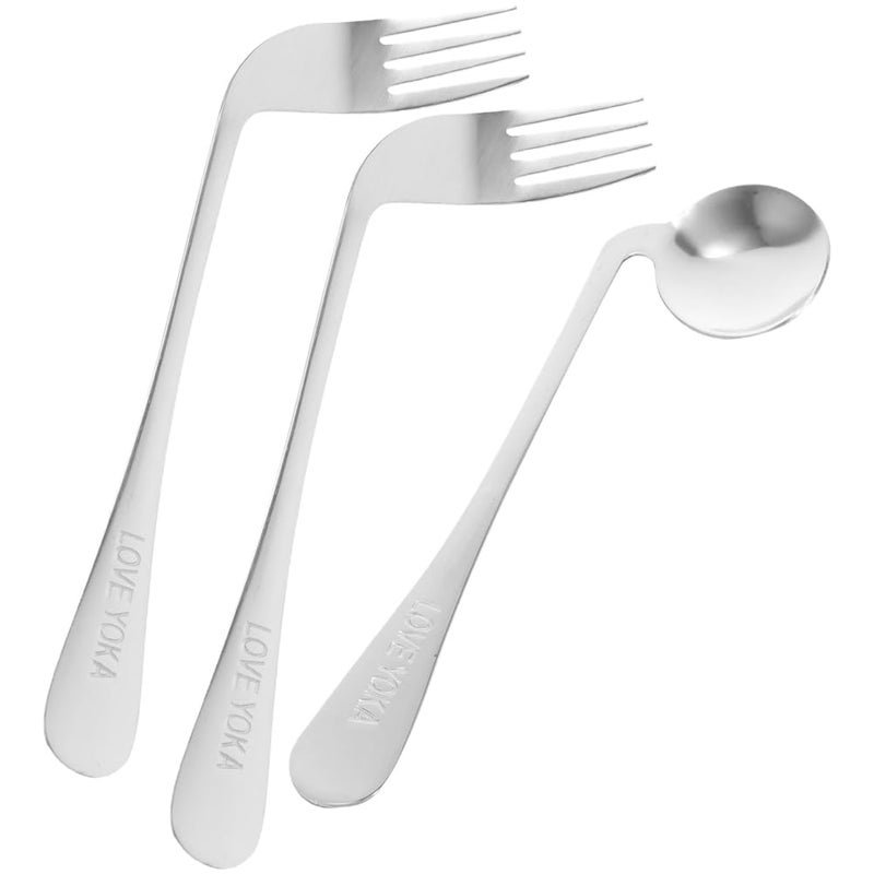 Stainless Steel Adaptive Utensil Set Angled Spoon Fork Self Feeding Cutlery for Adults Elderly - Image 2