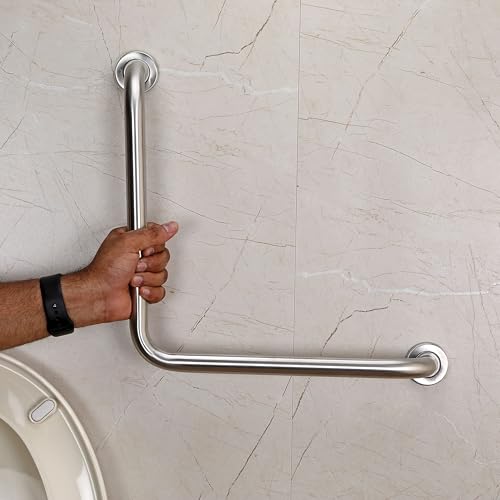 FORTUNE Stainless Steel L Shape Grab Bar for Bathroom & Bathtub Wall Mounted Safety Hand Support Rail, Balance Handle, Towel Bar, Bathroom Accessories Homes, Hotels - (Pack of 1, Matt Finish) - Image 1