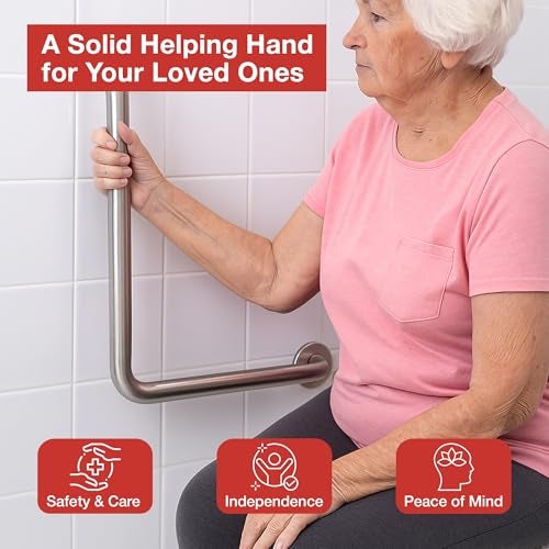 FORTUNE Stainless Steel L Shape Grab Bar for Bathroom & Bathtub Wall Mounted Safety Hand Support Rail, Balance Handle, Towel Bar, Bathroom Accessories Homes, Hotels - (Pack of 1, Matt Finish) - Image 5
