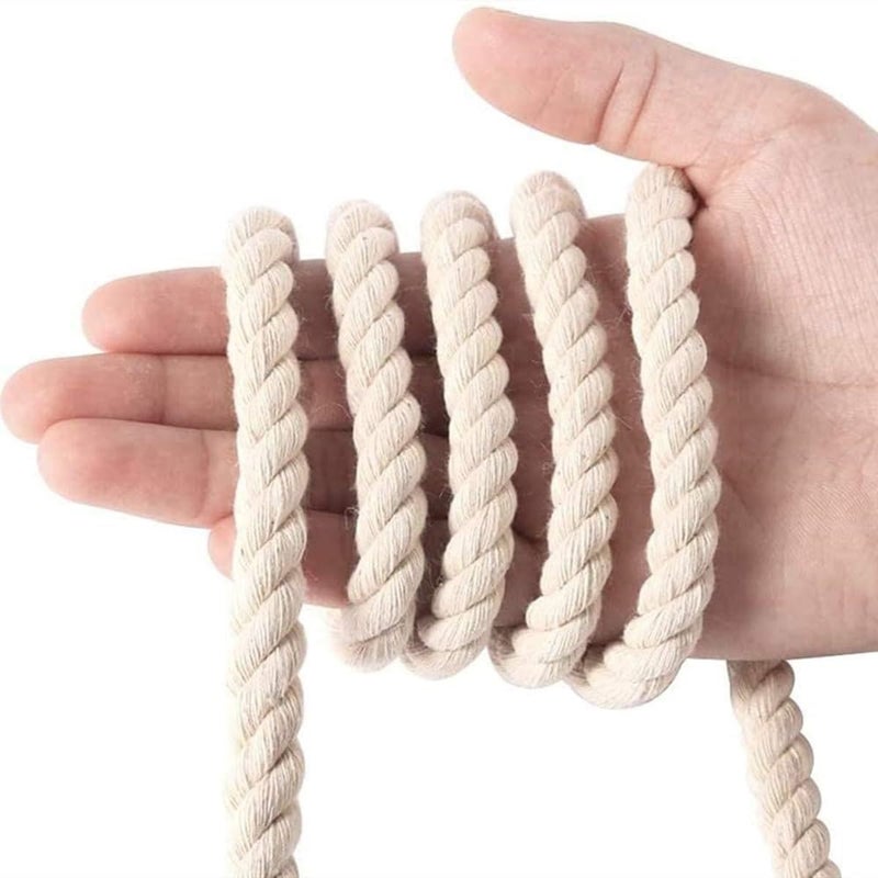 VNQ Thick Cotton Rope 17 Feet 10 mm Natural Cotton Twisted Cord Thread Craft 1 Wooden Ring Free 