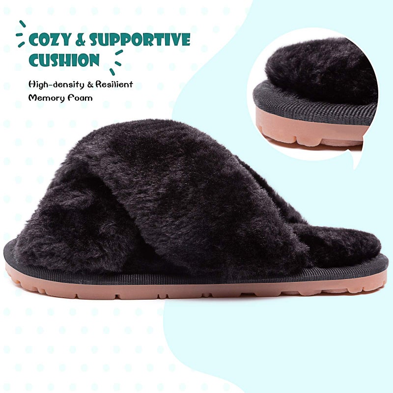 eccbox Girls Fluffy Slippers Kids Leopard Tie Dye Open Toe Memory Foam Slides Sandals Soft Plush Cross Band House Shoes Indoor Outdoor Slip On - Image 4