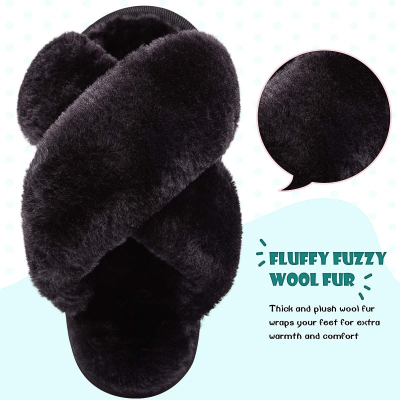 eccbox Girls Fluffy Slippers Kids Leopard Tie Dye Open Toe Memory Foam Slides Sandals Soft Plush Cross Band House Shoes Indoor Outdoor Slip On - Image 3