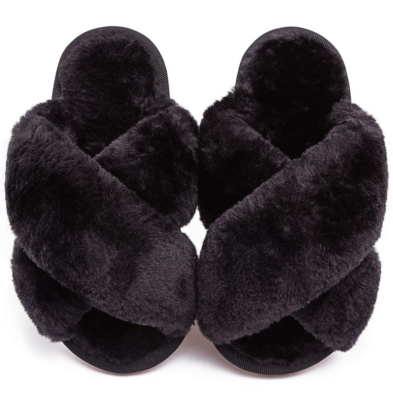 eccbox Girls Fluffy Slippers Kids Leopard Tie Dye Open Toe Memory Foam Slides Sandals Soft Plush Cross Band House Shoes Indoor Outdoor Slip On - Image 1