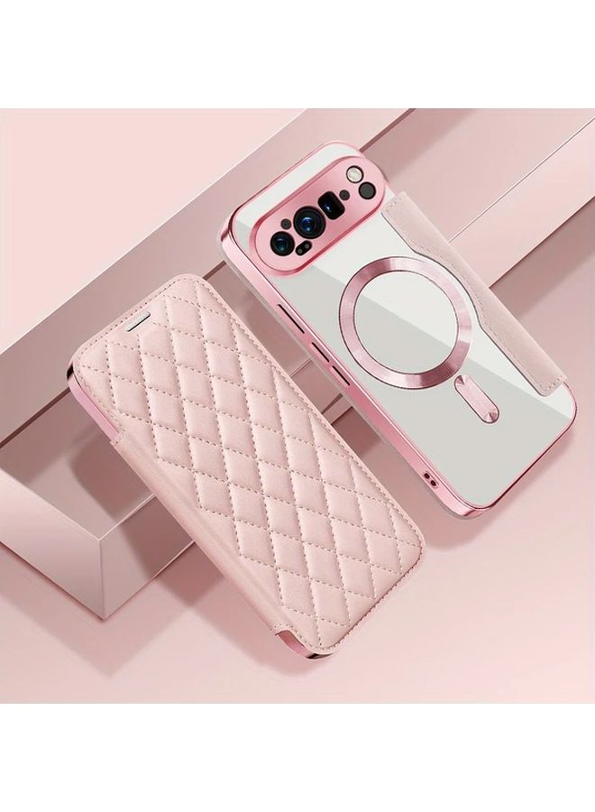 حافظة قابلة للطي أسطوانية عميقة بنفسجية اللون لهاتف Pixel 9 Pro للنساء، غطاء شحن من الجلد مزود بمحفظة مغناطيسية - Image 3