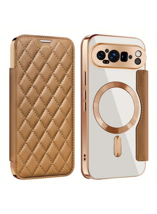 حافظة قابلة للطي أسطوانية عميقة بنفسجية اللون لهاتف Pixel 9 Pro للنساء، غطاء شحن من الجلد مزود بمحفظة مغناطيسية - Image 2