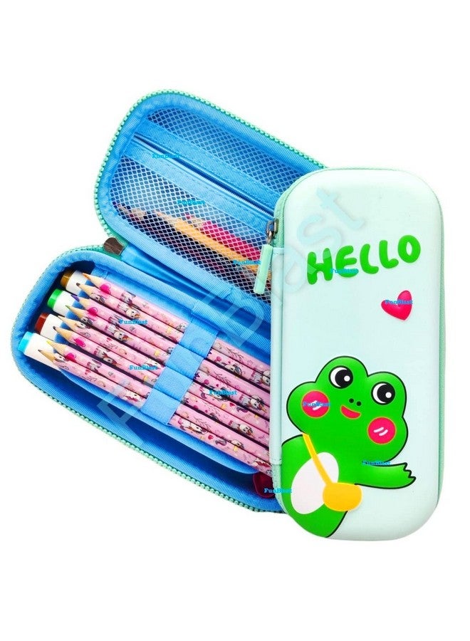 فنبلاست حقيبة أقلام فن بلاست إيفا للأطفال، حافظة أقلام متعددة الاستخدامات بسحاب، صندوق أقلام للأولاد، حقيبة أقلام رصاص، منظم أدوات مكتبية للأطفال، حافظة أقلام قماشية صلبة ثلاثية الأبعاد بتصميم هالو فروغ (متعددة الألوان) - Image 1