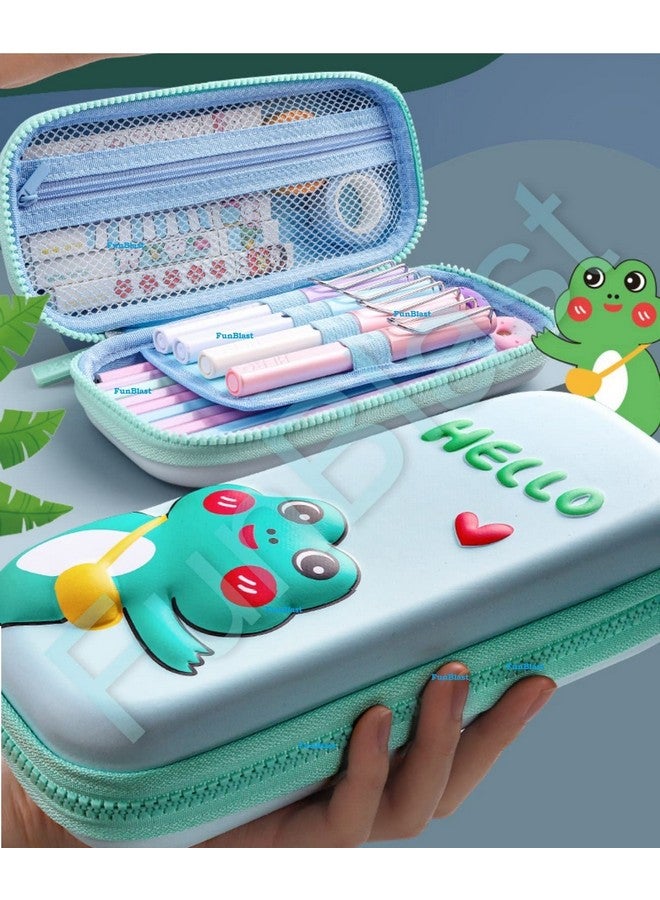 فنبلاست حقيبة أقلام فن بلاست إيفا للأطفال، حافظة أقلام متعددة الاستخدامات بسحاب، صندوق أقلام للأولاد، حقيبة أقلام رصاص، منظم أدوات مكتبية للأطفال، حافظة أقلام قماشية صلبة ثلاثية الأبعاد بتصميم هالو فروغ (متعددة الألوان) - Image 3