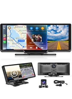 9.26" Wireless Car Stereo with Apple CarPlay, Dash Cam, and 1080P Backup Camera. Portable Touchscreen GPS, Bluetooth, AirPlay, AUX/FM, Google, and Siri Integration for Your Vehicle.