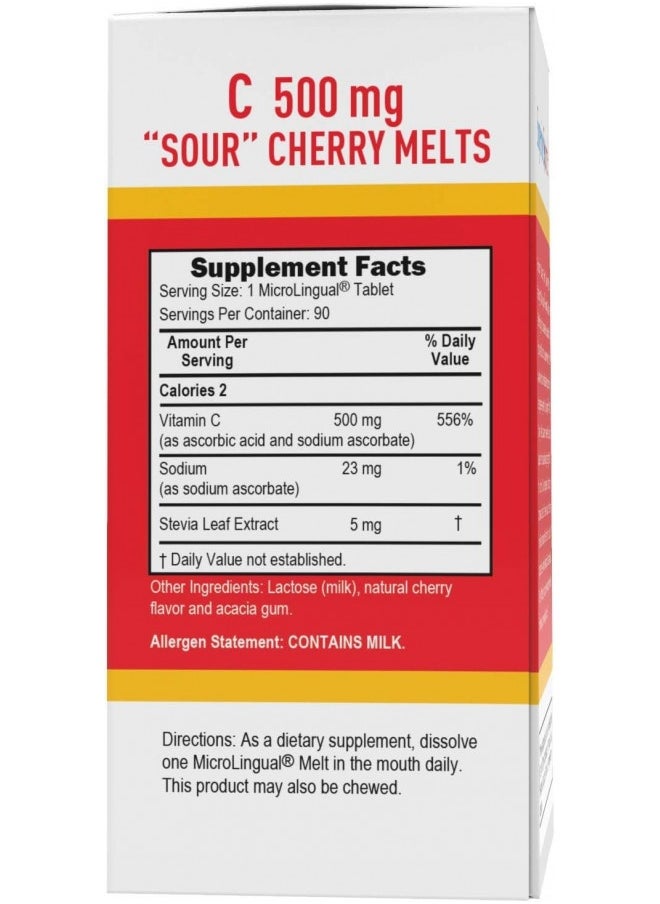Superior Source Superior Source Vitamin C 500 Mg Microlignual Tablets - Buffered Vit C Sour Cherry Melts - Immune System Booster, Energy Vitamins - 90 Count  - Image 1