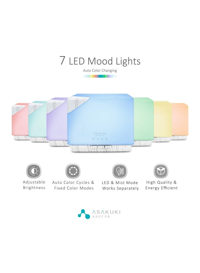 ASAKUKI 700 ml Premium Essential Oil Diffuser, 5 in 1 Ultrasonic Aromatherapy Fragrant Oil Vaporizer Humidifier, Timer and Auto-Off Safety Switch, 7 LED Light Colors - Image 2
