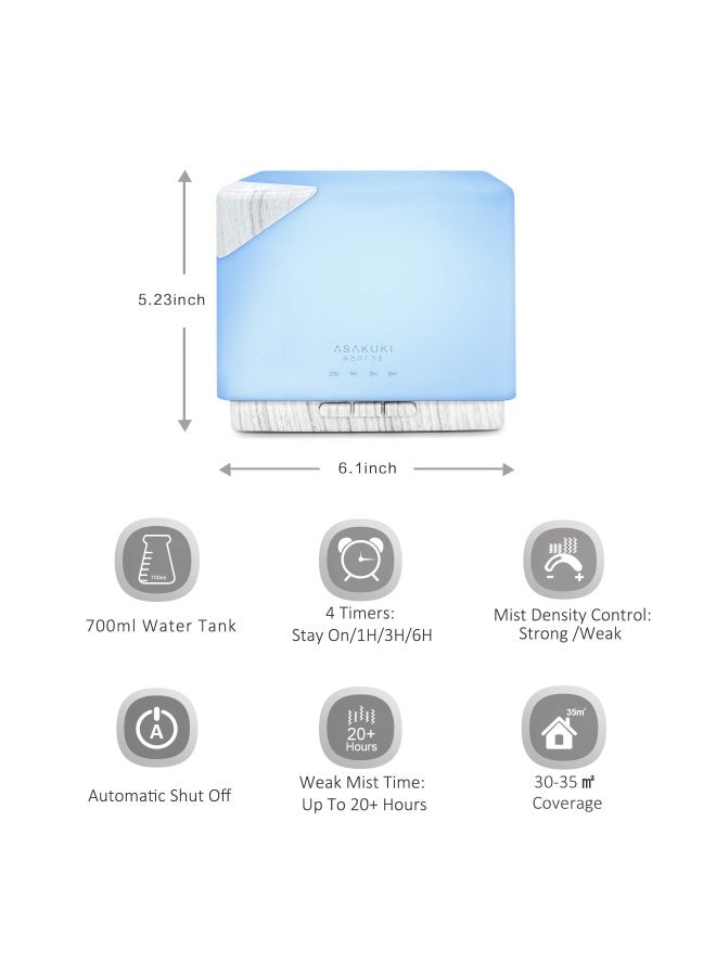 ASAKUKI 700 ml Premium Essential Oil Diffuser, 5 in 1 Ultrasonic Aromatherapy Fragrant Oil Vaporizer Humidifier, Timer and Auto-Off Safety Switch, 7 LED Light Colors - Image 5