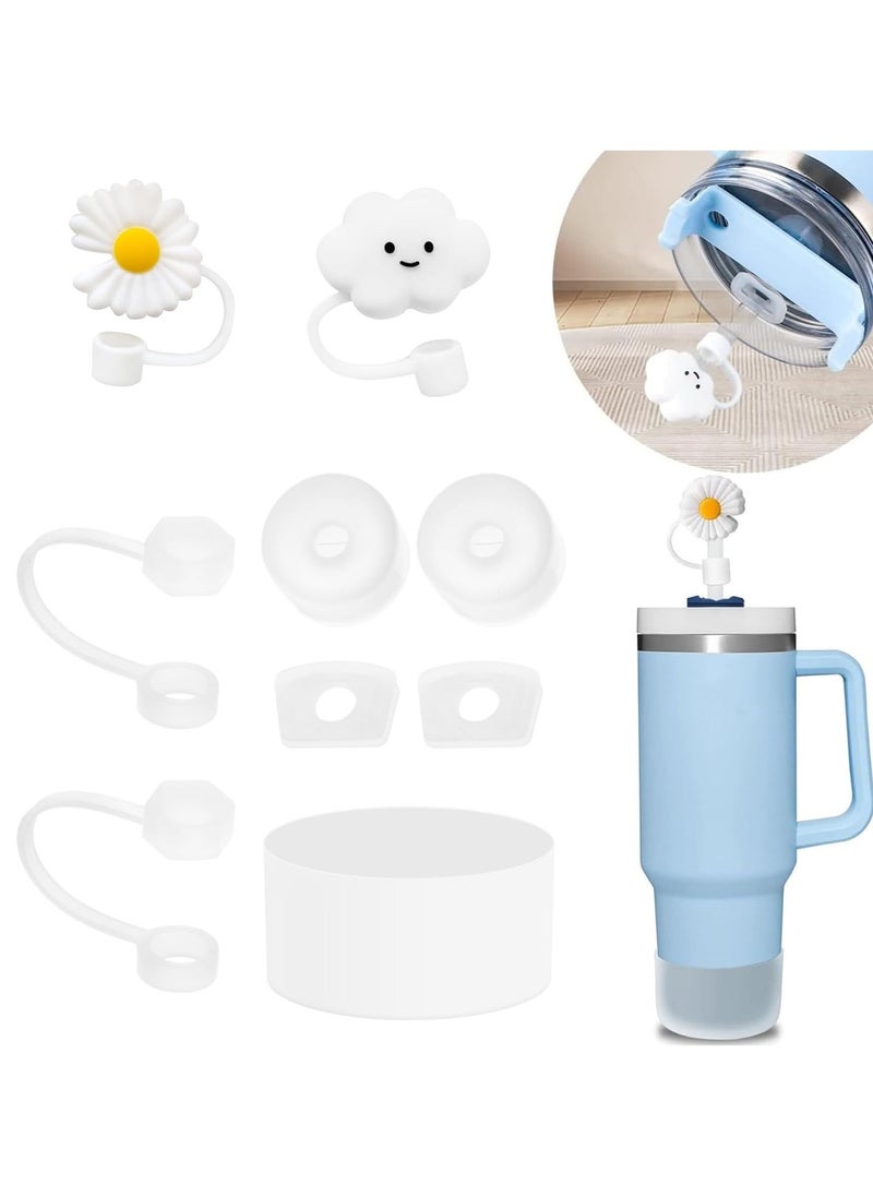 RTYY مجموعة ملحقات كأس ستانلي تشمل 6 قطع من سدادة السيليكون مانعة للتسرب، 2 قطع غطاء قشة تناسب قِطع القش بقطر 9-10 مم، 1 قطعة من حذاء السيليكون لكأس ستانلي بحجم 40 أونصة و30 أونصة (شفاف) - Image 1