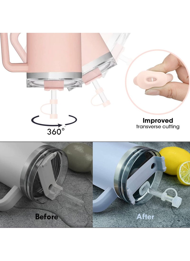 RTYY مجموعة ملحقات كأس ستانلي تشمل 6 قطع من سدادة السيليكون مانعة للتسرب، 2 قطع غطاء قشة تناسب قِطع القش بقطر 9-10 مم، 1 قطعة من حذاء السيليكون لكأس ستانلي بحجم 40 أونصة و30 أونصة (شفاف) - Image 4