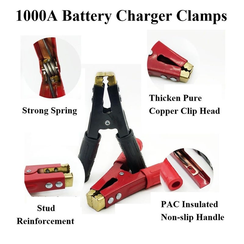 YSIL Battery Jumper Cable Clamps 1000A Pure Copper Car Battery Charger Alligator Clamps Heary Duty Boost Clips for Automotive Vehicle Boat2PCS Red2PCS Black - Image 4