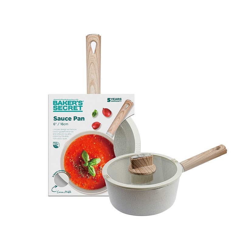 Baker's Secret Baker’s Secret 16cm Pressed Aluminum Saucepan with Lid – Versatile Cookware for Boiling, Simmering & Daily Meal Preparation - Image 1