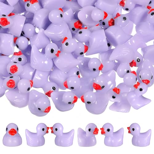 MiniInflat 150 Pcs Mini Resin Ducks Miniature Ducks Tiny Duckies Figures for Home Prank Game Micro Landscape Aquarium Dollhouse Ornament Mini Duckies DIY Terrarium and Handmade SchoolPurple - Image 1