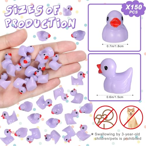 MiniInflat 150 Pcs Mini Resin Ducks Miniature Ducks Tiny Duckies Figures for Home Prank Game Micro Landscape Aquarium Dollhouse Ornament Mini Duckies DIY Terrarium and Handmade SchoolPurple - Image 5