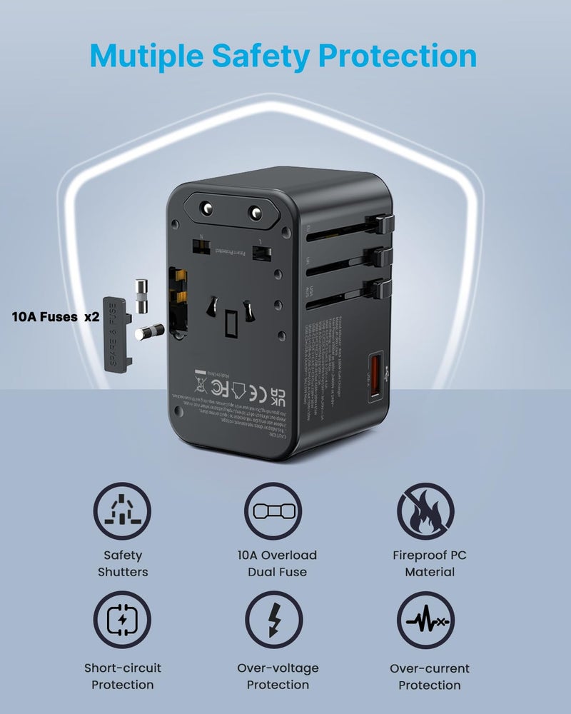 VINTAR Universal Travel Adapter, VINTAR 100W GaN International Power Adapter with 3 USB C PD and 1 USB A QC, All in One Plug Adapter, Travel Adapter Worldwide for EU/UK/USA/AUS(Type C/G/A/I) - Image 5