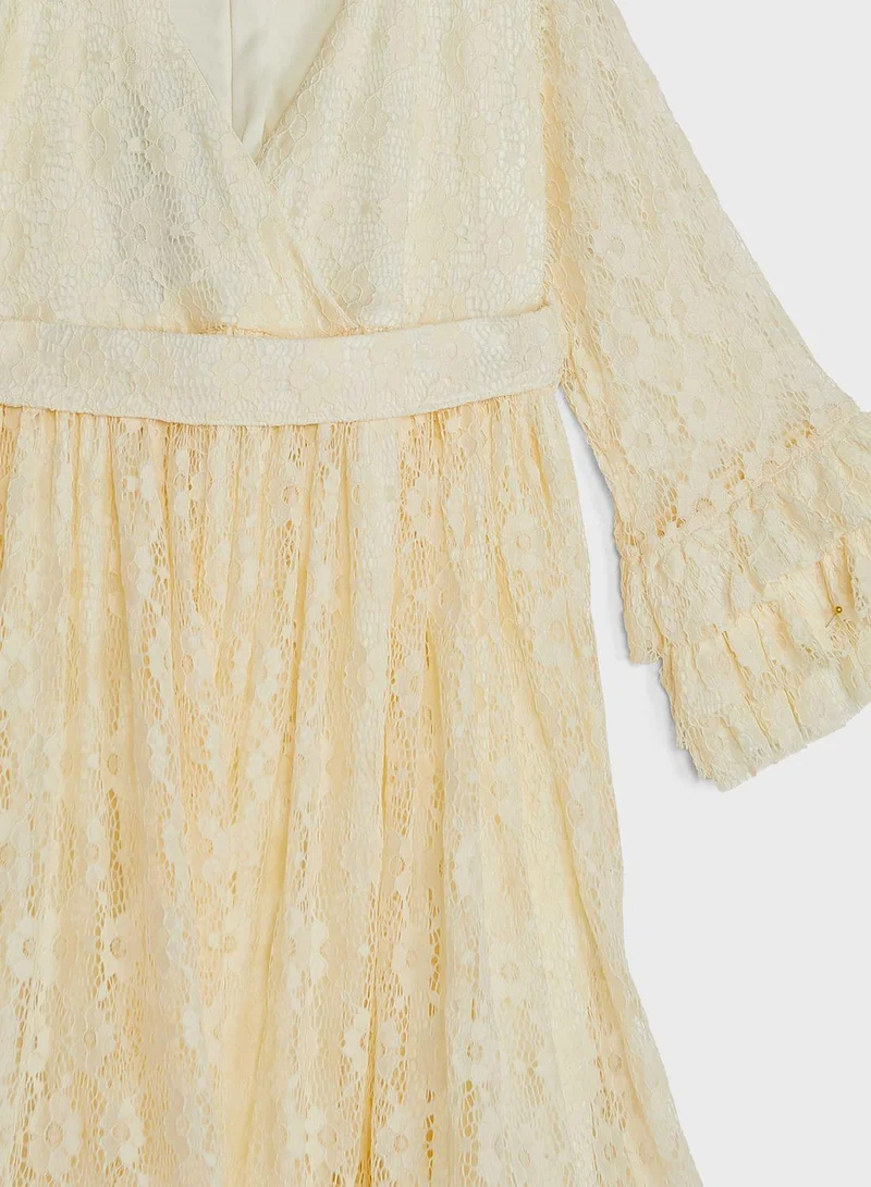 Little Golden Apple Lace Ruffle Sleeve Dress