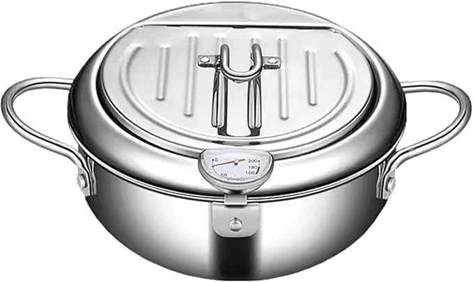 20CM Stainless Steel Deep Fryer Pot With Thermometer For Induction Cooker - Image 1