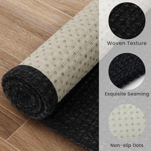 EARTHALL Woven Area Rug 3x5 Ft Washable Rugs for Entryway Braided Non Slip Rubber Backed Throw Rugs Door Mat Indoor Outdoor Entrance Cotton Carpet for Kitchen Foyer Front Door, Black/Grey - Image 5