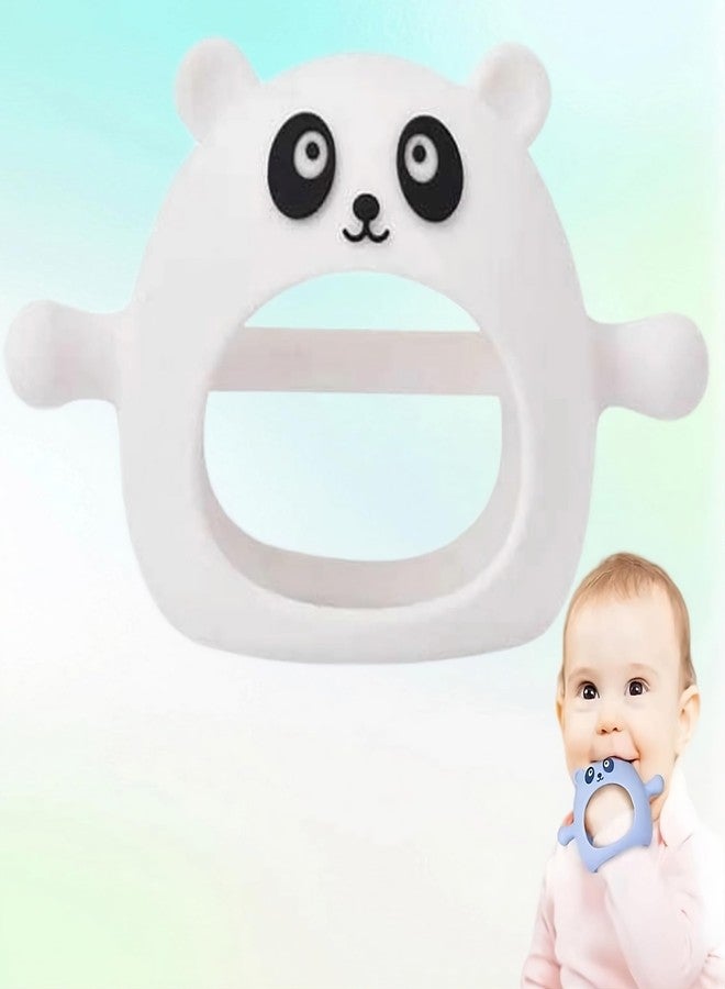 RUKAN Silicone Baby Teether Toys 0-6 Months Anti Dropping Wrist Hand Teethers 6 to 12 Months Baby Chew Toys for Sucking Needs, Teething Mitten Hand Pacifier for Soothing Gum Pain Relief Panda (White) - Image 1