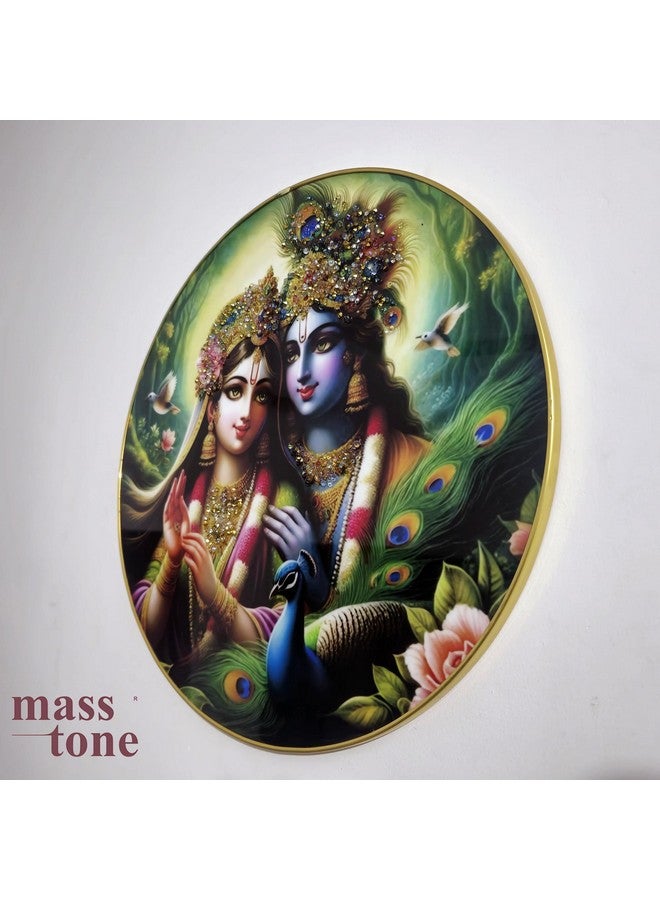 Masstone لوحات حائط دائرية فاخرة مزينة بشرائط ذهبية من ماسستون رادهي كريشنا، بحجم 16x16 بوصة، عبوة من 1 - Image 2