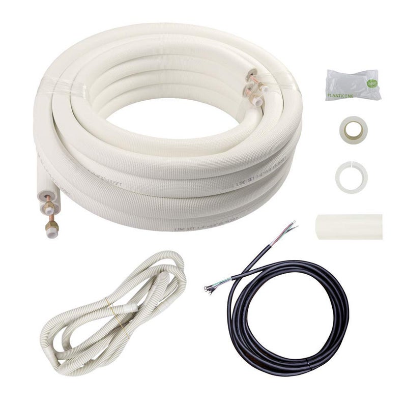 Wostore Wostore 25 Ft Line Set 1412 Inch 38 PE for Mini Split Air Conditioner Insulated Coil Copper Pipes HVAC with Fittings