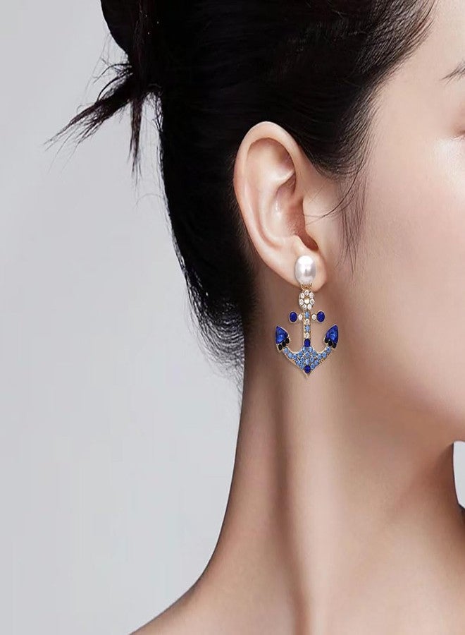Shejuety anchor earrings for women, set with diamond boat anchor retro geometric pearl earrings, designed specifically for fashionable women, suitable for - various holiday parties, jewelry gifts - Image 3