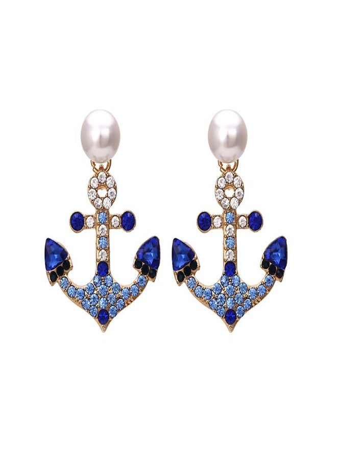 Shejuety anchor earrings for women, set with diamond boat anchor retro geometric pearl earrings, designed specifically for fashionable women, suitable for - various holiday parties, jewelry gifts - Image 1