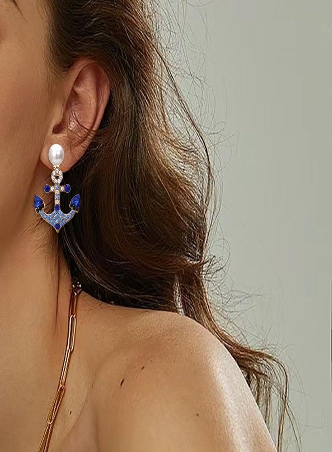 Shejuety anchor earrings for women, set with diamond boat anchor retro geometric pearl earrings, designed specifically for fashionable women, suitable for - various holiday parties, jewelry gifts - Image 2